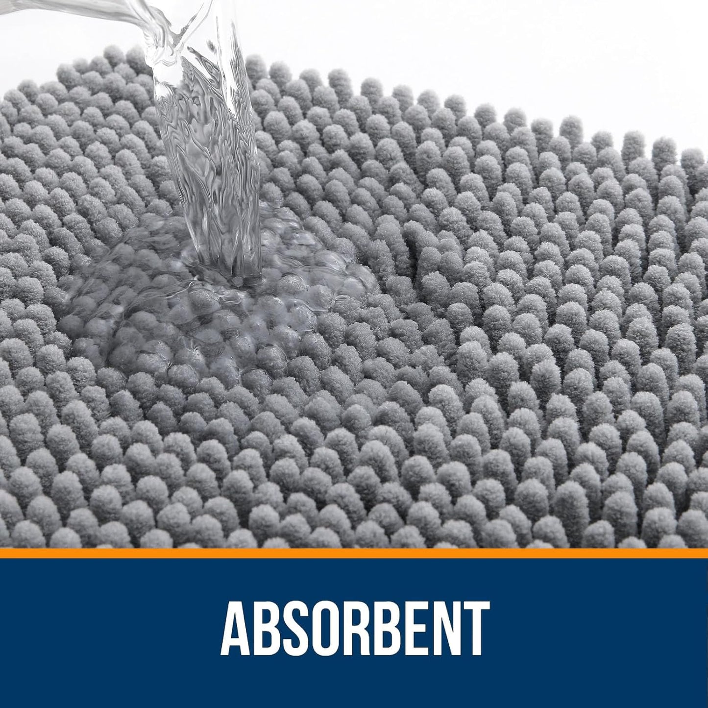 Step Into Comfort: Ultra-Soft Chenille Bath Mat with Quick-Dry Rubber Backing, Grey, 30"x20"