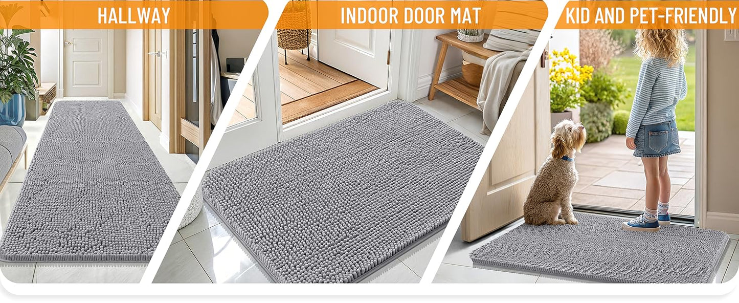 Step Into Comfort: Ultra-Soft Chenille Bath Mat with Quick-Dry Rubber Backing, Grey, 30"x20"
