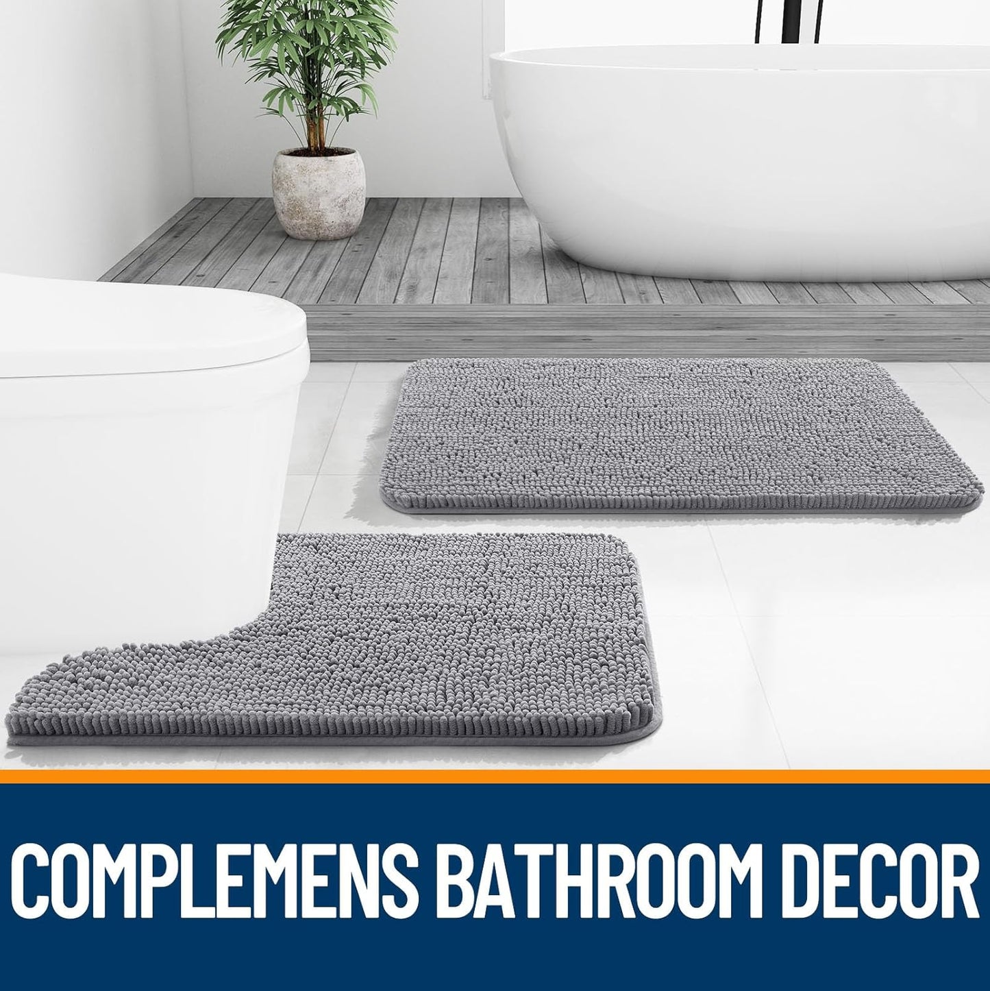 Step Into Comfort: Ultra-Soft Chenille Bath Mat with Quick-Dry Rubber Backing, Grey, 30"x20"