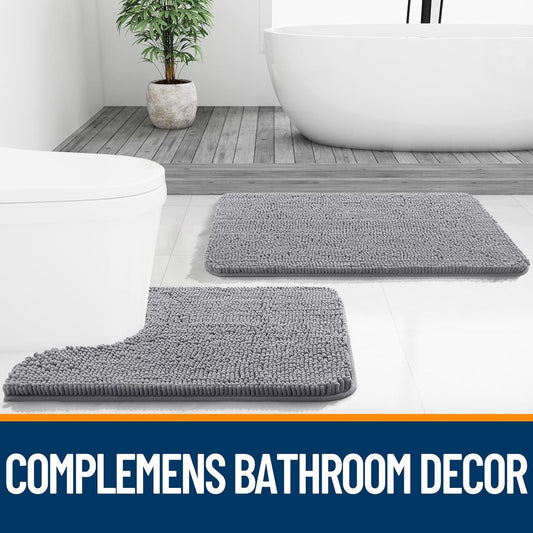 Step Into Comfort: Ultra-Soft Chenille Bath Mat with Quick-Dry Rubber Backing, Grey, 30"x20"