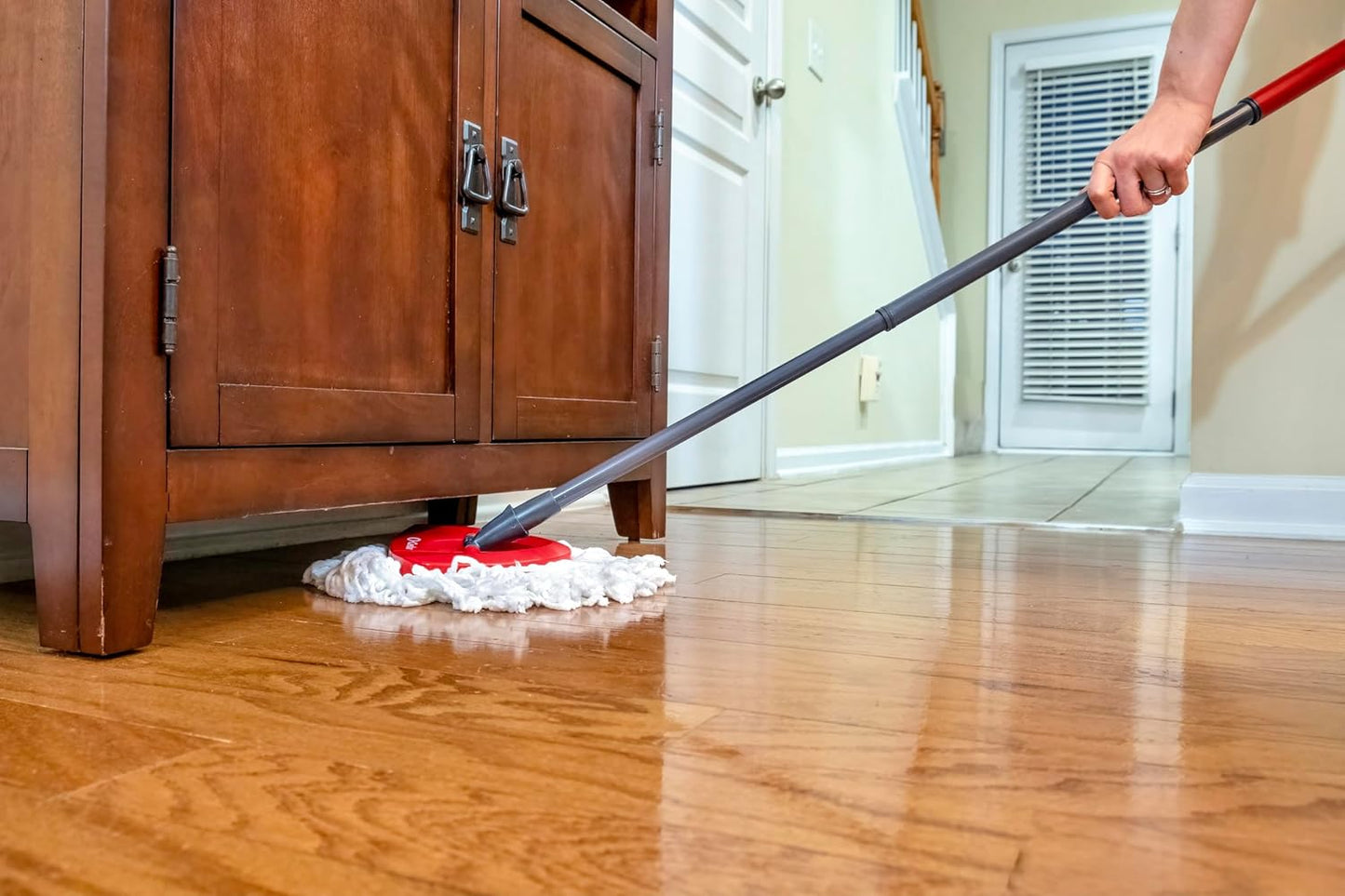 EasyWring Microfiber Spin Mop and Bucket – Standard Floor Cleaning System, Red/Gray