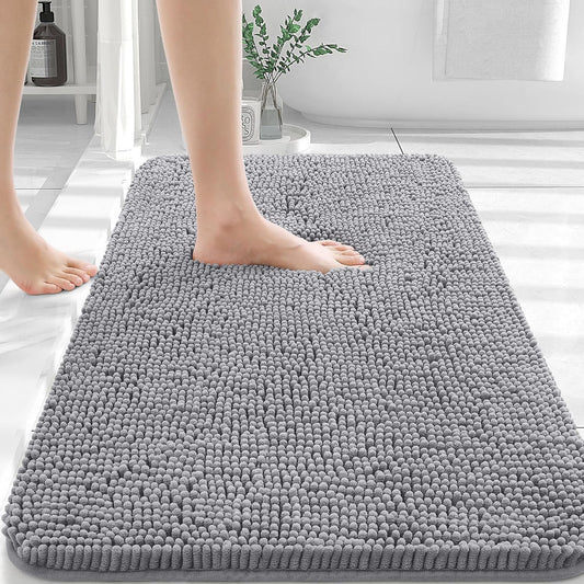 Step Into Comfort: Ultra-Soft Chenille Bath Mat with Quick-Dry Rubber Backing, Grey, 30"x20"